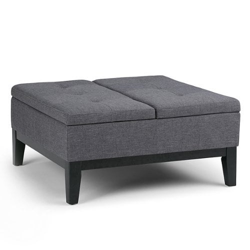 Simpli Home - Dover Square Polyurethane Faux Leather Bench Ottoman With Inner Storage - Slate Gray_0