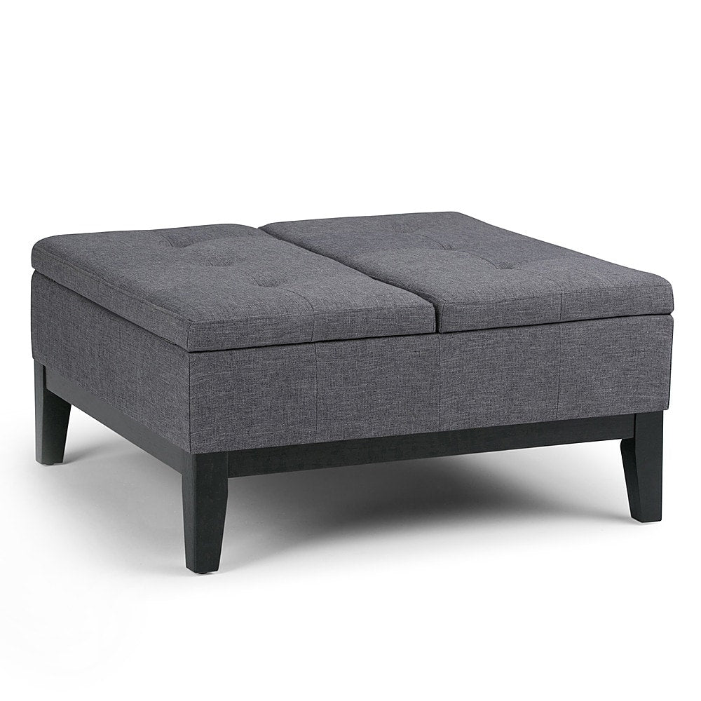 Simpli Home - Dover Square Polyurethane Faux Leather Bench Ottoman With Inner Storage - Slate Gray_1