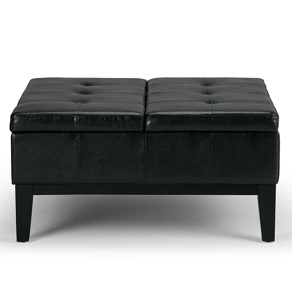 Simpli Home - Dover Square Polyurethane Faux Leather Bench Ottoman With Inner Storage - Midnight Black_1