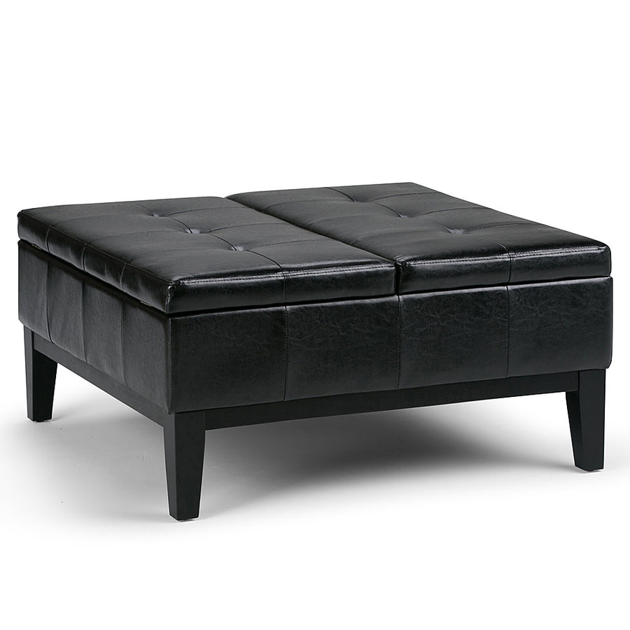 Simpli Home - Dover Square Polyurethane Faux Leather Bench Ottoman With Inner Storage - Midnight Black_0