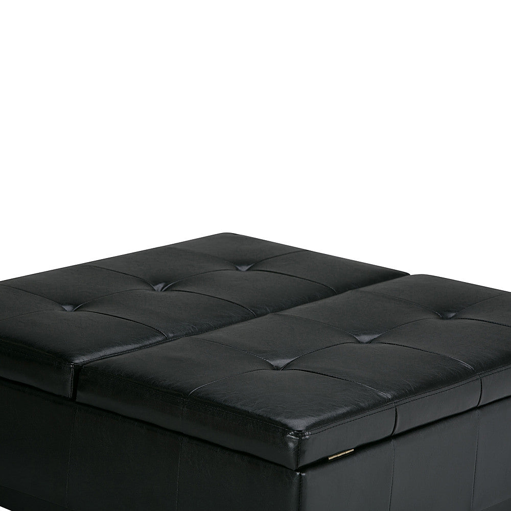 Simpli Home - Dover Square Polyurethane Faux Leather Bench Ottoman With Inner Storage - Midnight Black_4