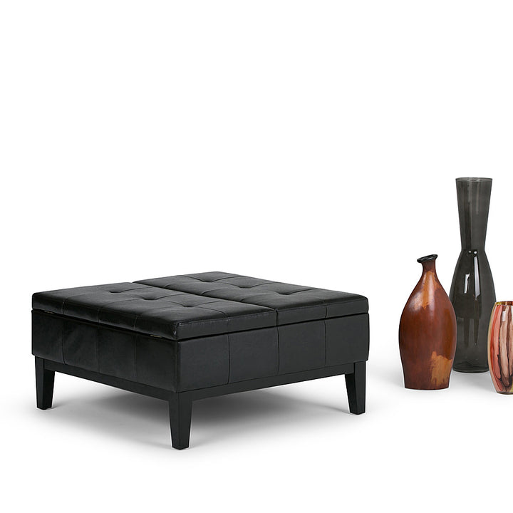 Simpli Home - Dover Square Polyurethane Faux Leather Bench Ottoman With Inner Storage - Midnight Black_2
