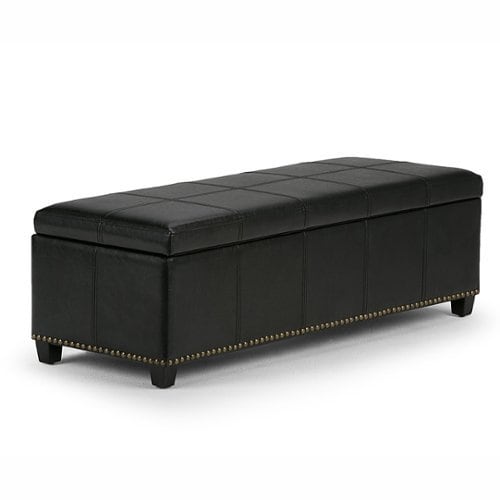 Simpli Home - Kingsley Rectangular Bonded Leather Bench Ottoman With Inner Storage - Midnight Black_0