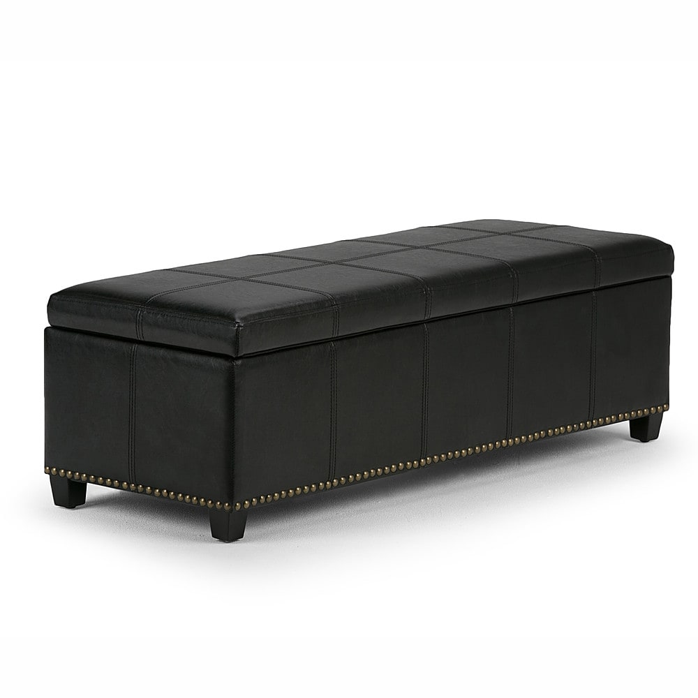 Simpli Home - Kingsley Rectangular Bonded Leather Bench Ottoman With Inner Storage - Midnight Black_1