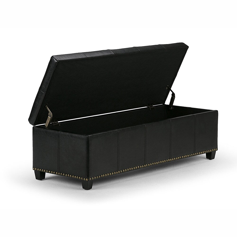 Simpli Home - Kingsley Rectangular Bonded Leather Bench Ottoman With Inner Storage - Midnight Black_8