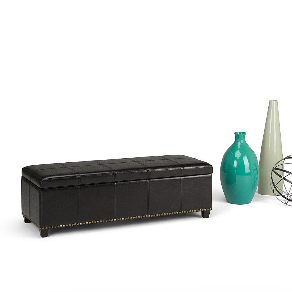 Simpli Home - Kingsley Rectangular Bonded Leather Bench Ottoman With Inner Storage - Midnight Black_3