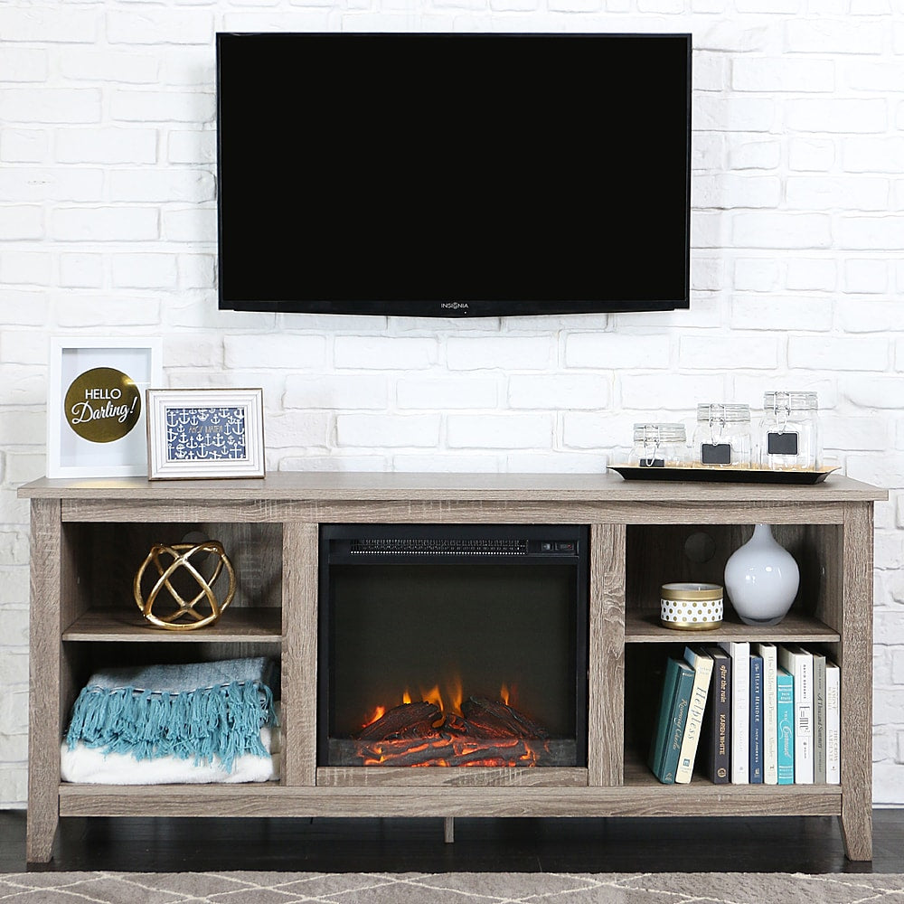 Walker Edison - Open Storage Fireplace TV Stand for Most TVs Up to 65" - Driftwood_6