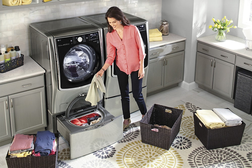 LG - SideKick 1.0 Cu. Ft. High-Efficiency Smart Top Load Pedestal Washer with 3-Motion Technology - Graphite steel_5