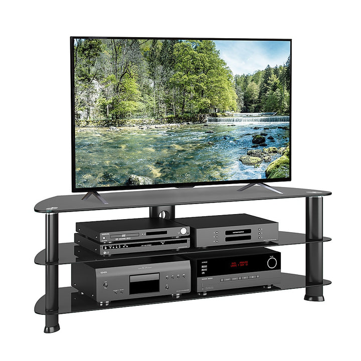CorLiving - Black Glass Corner TV Stand, for TVs up to 65" - Satin Black_2