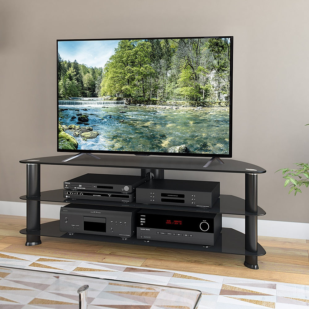 CorLiving - Black Glass Corner TV Stand, for TVs up to 65" - Satin Black_1