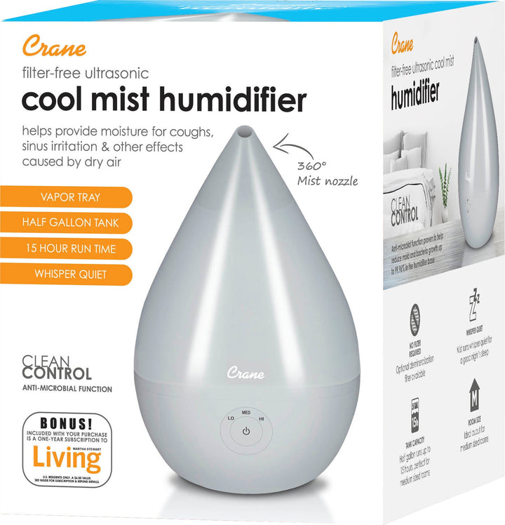 CRANE - 0.5 Gal. Droplet Ultrasonic Cool Mist Humidifier - Gray_5
