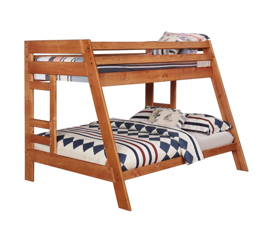 Wrangle Hill Twin over Full Bunk Bed with Built-in Ladder Amber Wash_1