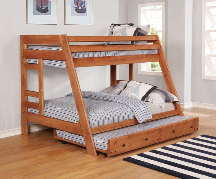 Wrangle Hill Twin over Full Bunk Bed with Built-in Ladder Amber Wash_4