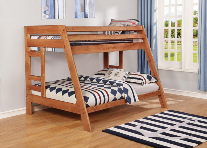 Wrangle Hill Twin over Full Bunk Bed with Built-in Ladder Amber Wash_0