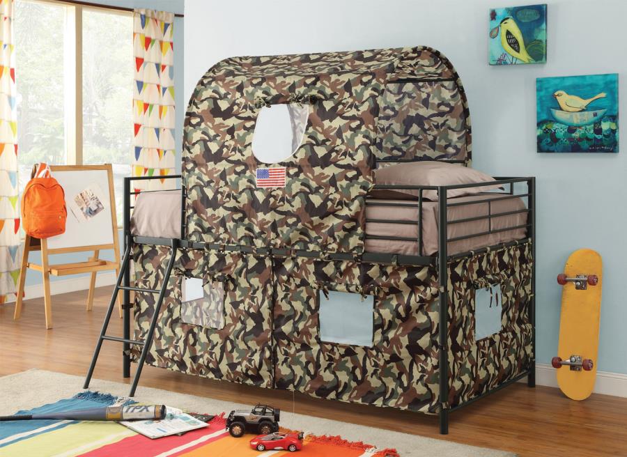 Camouflage Tent Loft Bed with Ladder Army Green_0