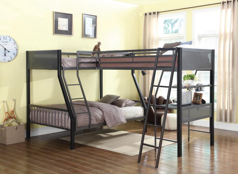 Meyers 2-piece Metal Twin over Full Bunk Bed Set Black and Gunmetal_0