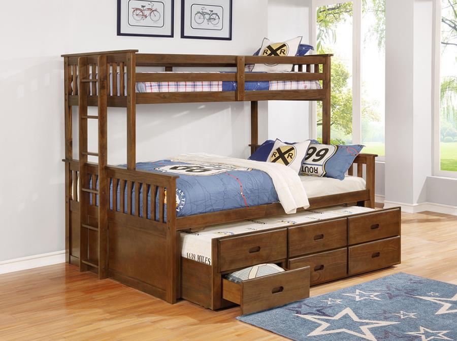 Atkin Twin Extra Long over Queen 3-drawer Bunk Bed Weathered Walnut_0
