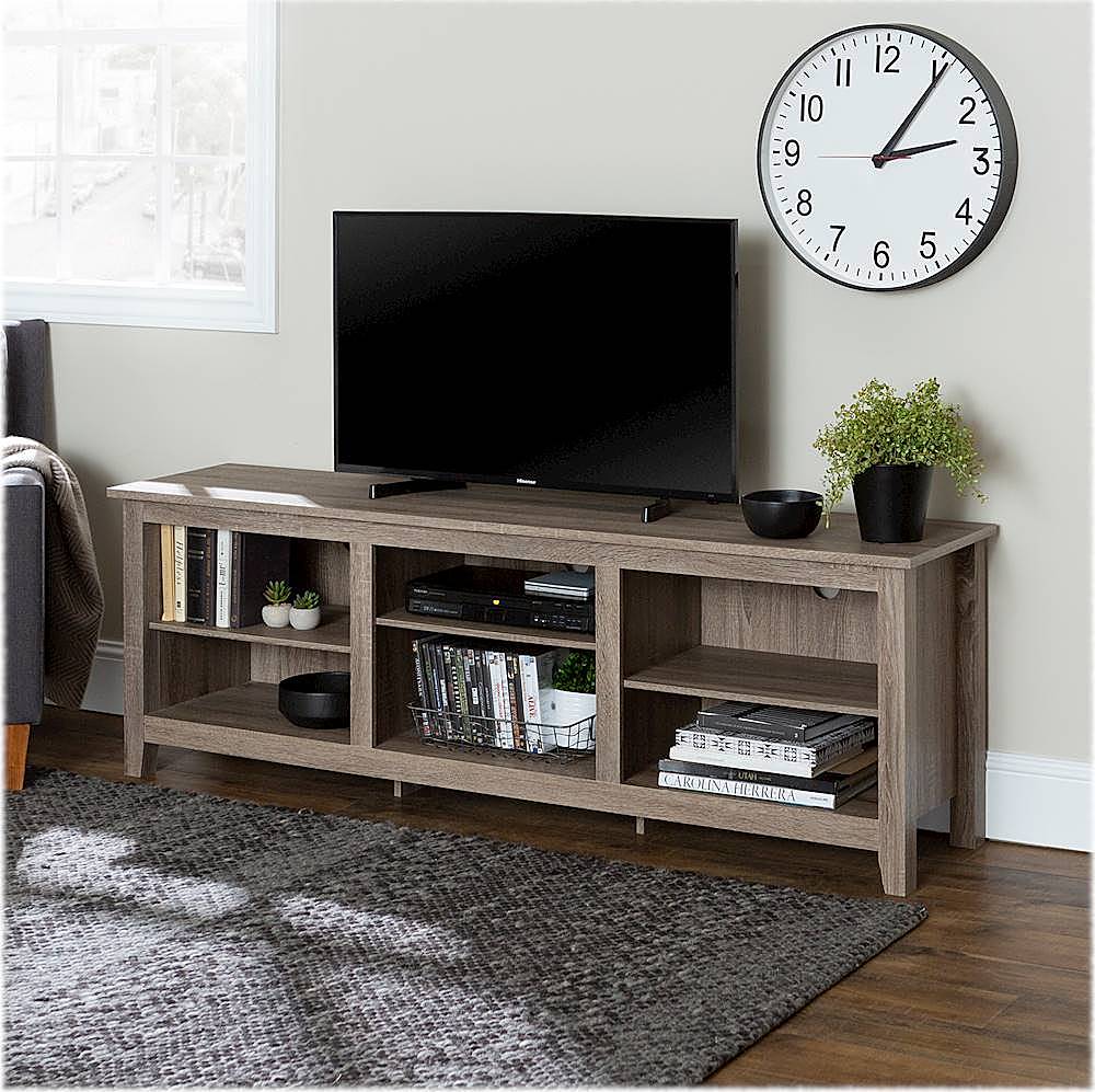 Walker Edison - Modern Open 6 Cubby Storage TV Stand for TVs up to 78" - Driftwood_3