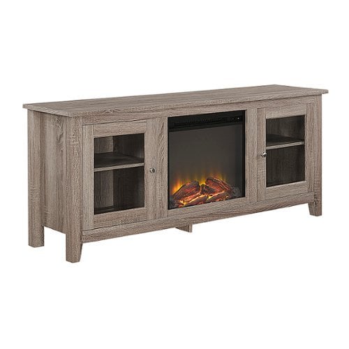 Walker Edison - Traditional Two Glass Door Fireplace TV Stand for Most TVs up to 65" - Driftwood_0