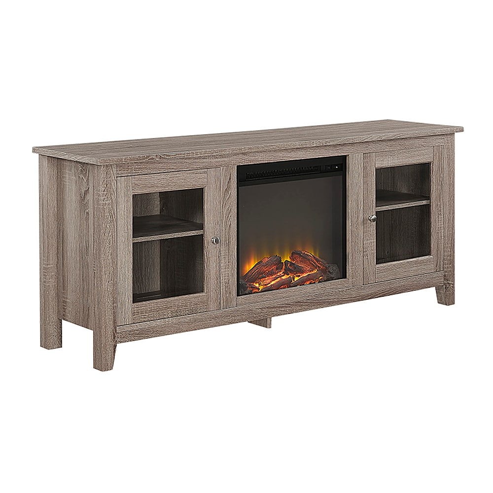 Walker Edison - Traditional Two Glass Door Fireplace TV Stand for Most TVs up to 65" - Driftwood_1