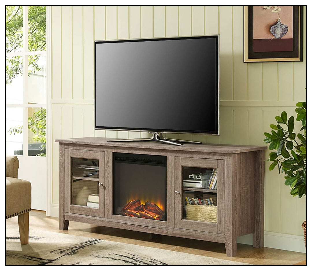 Walker Edison - Traditional Two Glass Door Fireplace TV Stand for Most TVs up to 65" - Driftwood_2