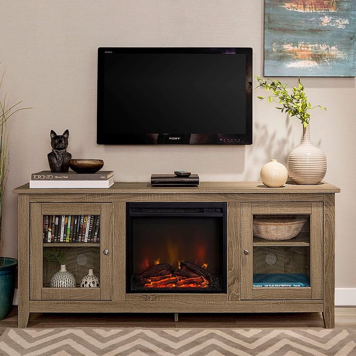 Walker Edison - Traditional Two Glass Door Fireplace TV Stand for Most TVs up to 65" - Driftwood_3