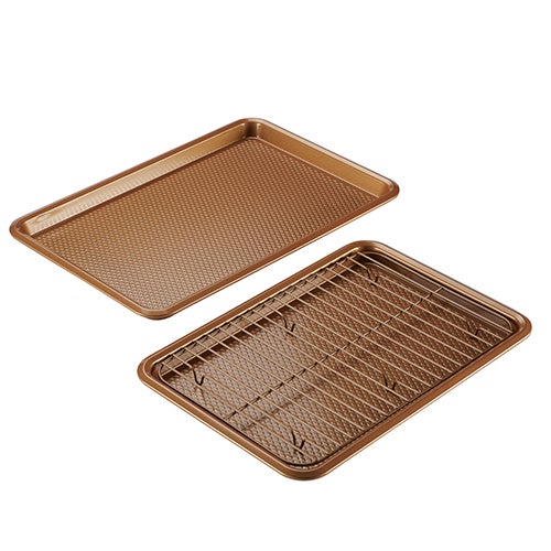 3pc Bakeware Set Copper - 2 Cookie Pans w/ Cooling Rack_0