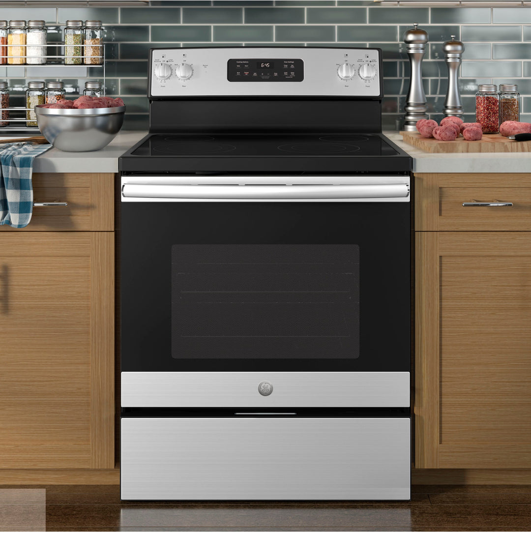 GE - 5.3 Cu. Ft. Freestanding Electric Range with Self-cleaning - Stainless steel_2