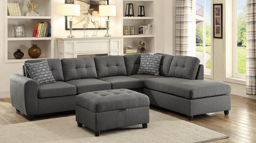 Stonenesse Upholstered Tufted Sectional with Storage Ottoman Grey_0