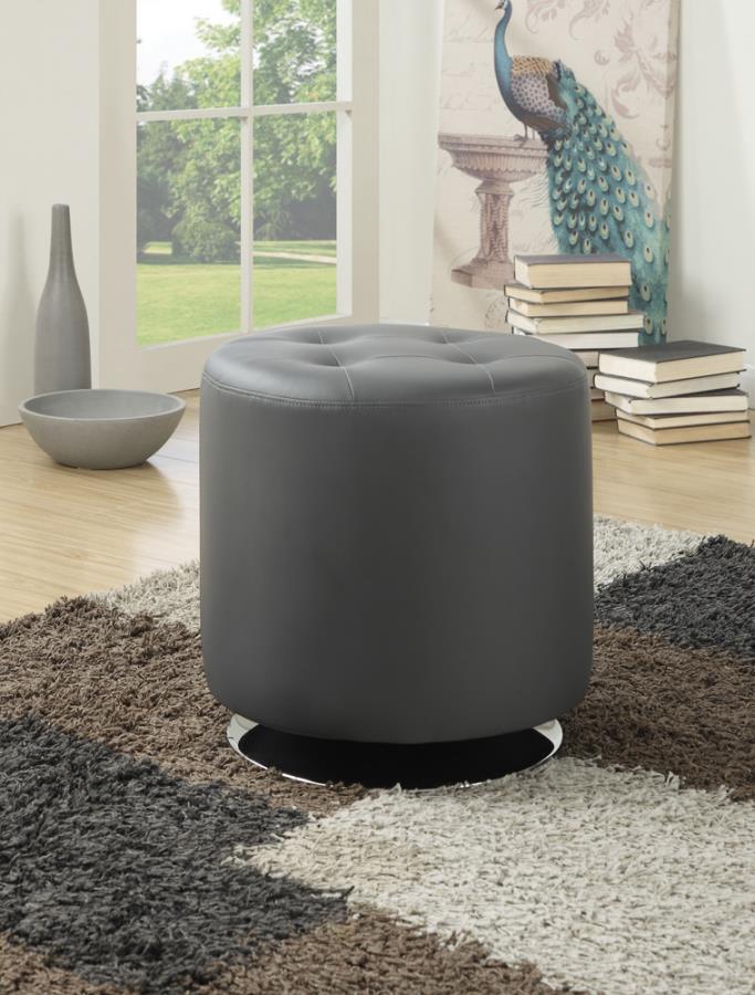 Round Upholstered Ottoman Grey_0
