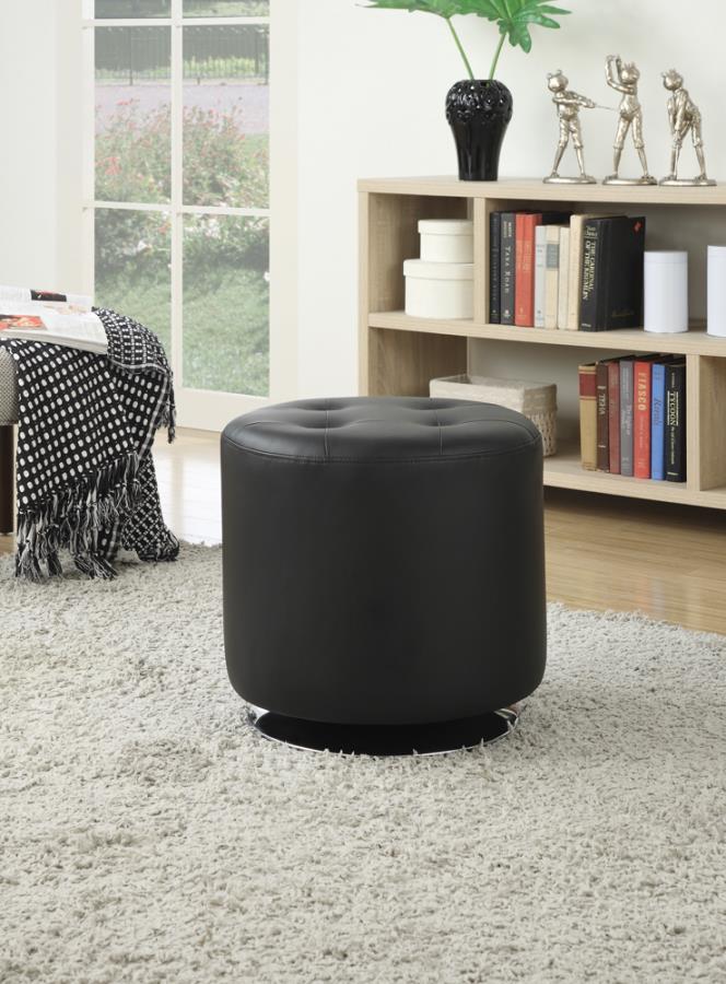 Round Upholstered Ottoman Black_0