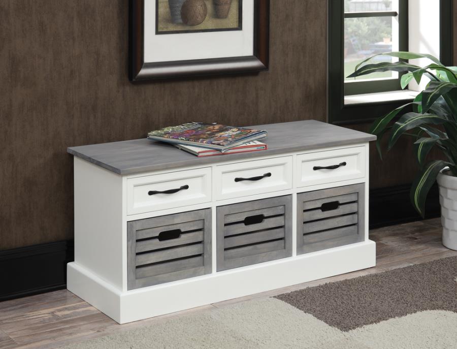 3-drawer Storage Bench White and Weathered Grey_0