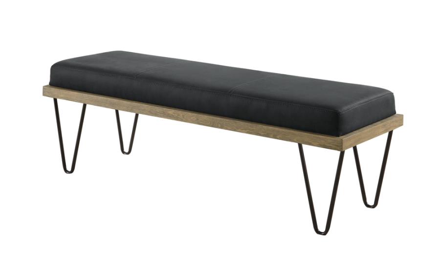 Upholstered Bench with Hairpin Legs Black_1