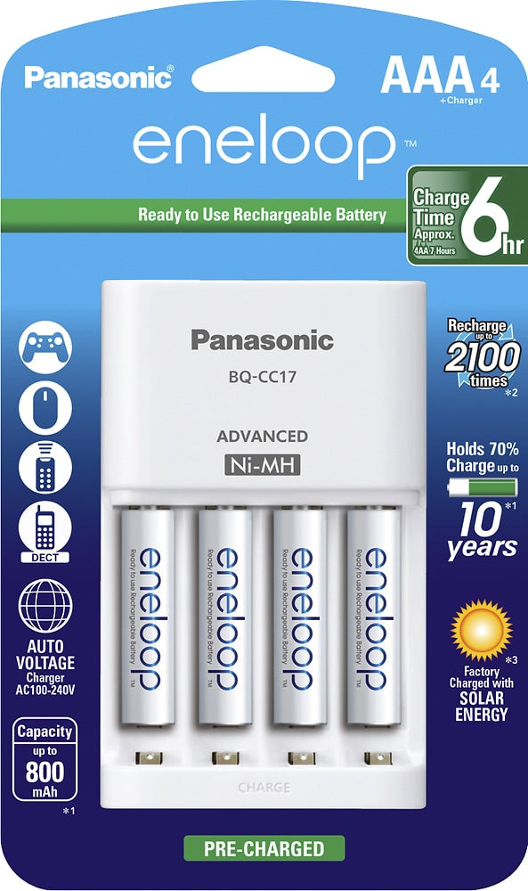 Panasonic - eneloop Charger and 4 AAA Batteries Kit - White_1