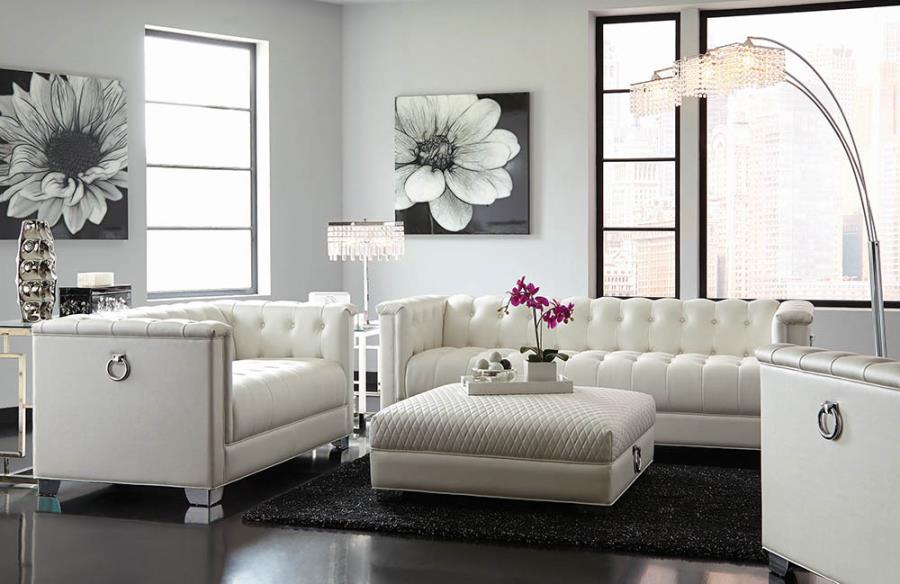 Chaviano Tufted Upholstered Sofa Pearl White_0