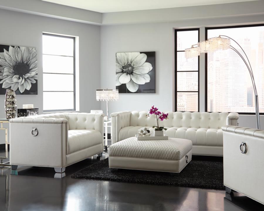 Chaviano Tufted Upholstered Loveseat Pearl White_1