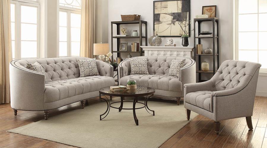 Avonlea Upholstered Tufted Living Room Set Grey_0