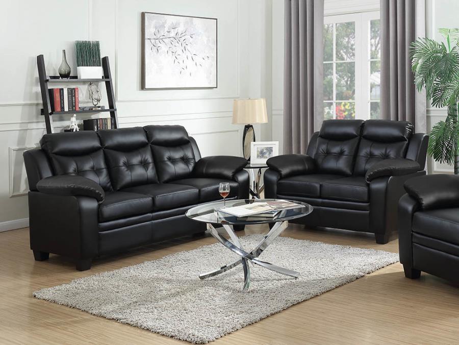 Finley Upholstered Pillow Top Arm Living Room Set Black_0