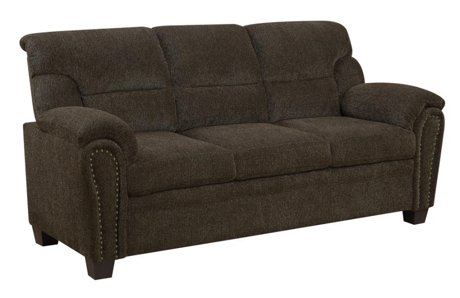 Clemintine Upholstered Sofa with Nailhead Trim Brown_1