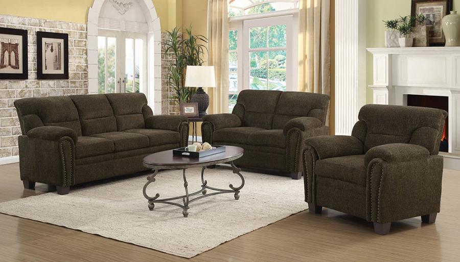 Clemintine Upholstered Sofa with Nailhead Trim Brown_0