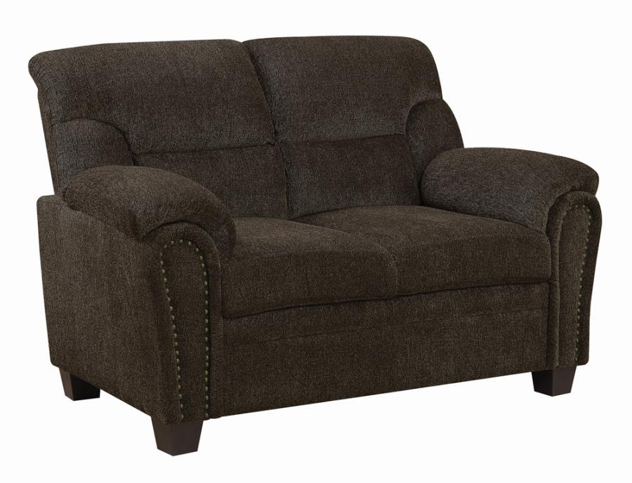 Clemintine Upholstered Loveseat with Nailhead Trim Brown_1