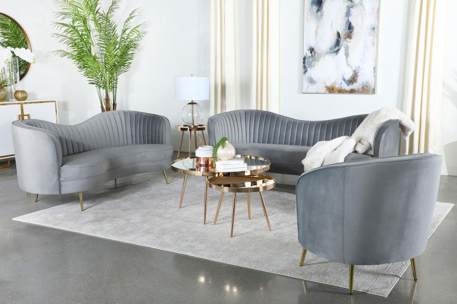 Sophia 3-piece Upholstered Living Room Set with Camel Back Grey and Gold_1