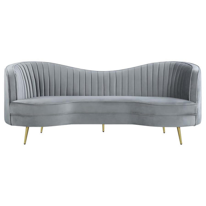 Sophia Upholstered Sofa with Camel Back Grey and Gold_2