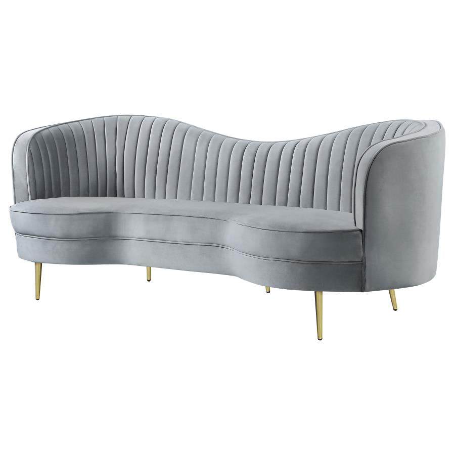 Sophia Upholstered Sofa with Camel Back Grey and Gold_3
