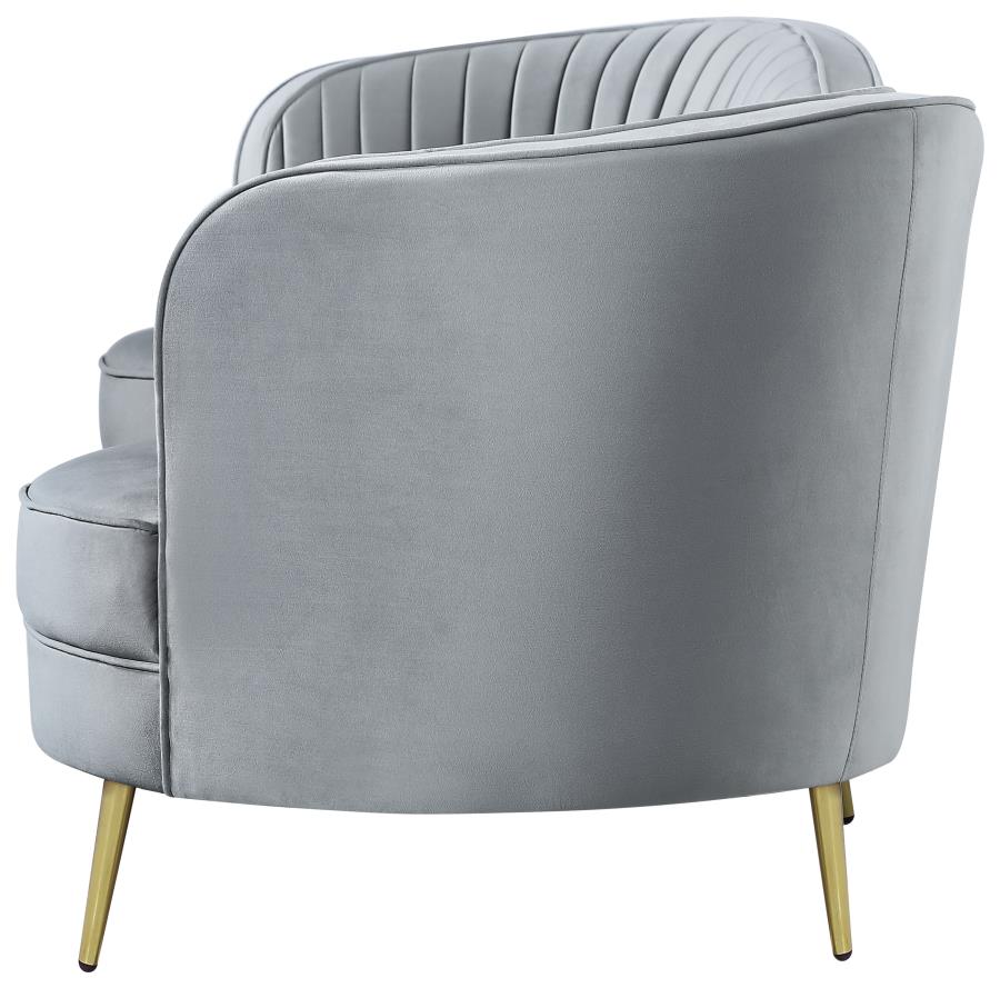 Sophia Upholstered Sofa with Camel Back Grey and Gold_4