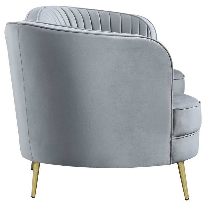 Sophia Upholstered Sofa with Camel Back Grey and Gold_6