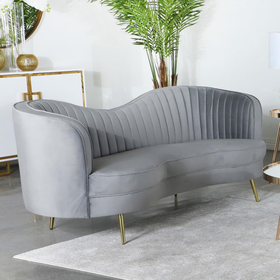 Sophia Upholstered Loveseat with Camel Back Grey and Gold_0