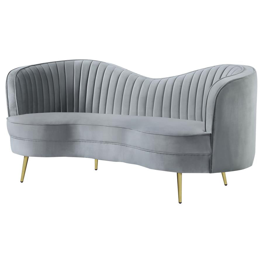 Sophia Upholstered Loveseat with Camel Back Grey and Gold_3