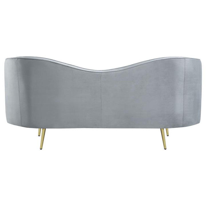 Sophia Upholstered Loveseat with Camel Back Grey and Gold_5