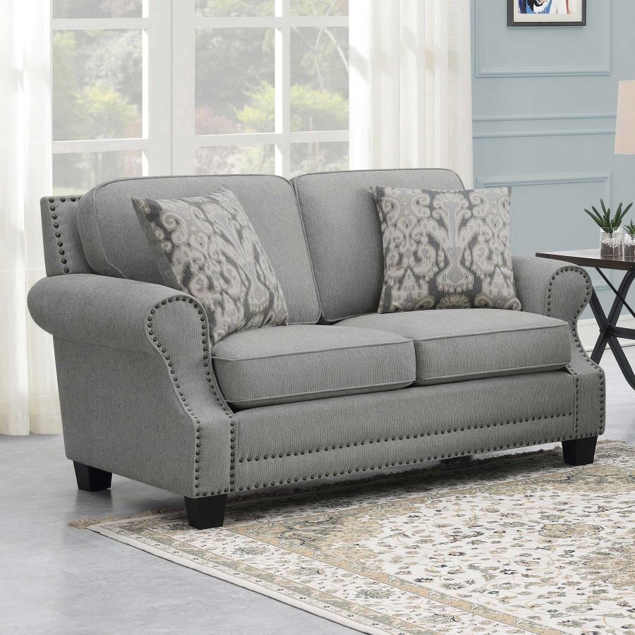 Sheldon Upholstered Loveseat with Rolled Arms Grey_0